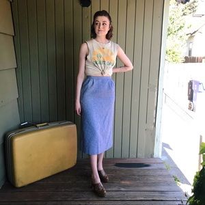 Pendleton Sky Blue White 100% Wool Pocket Skirt